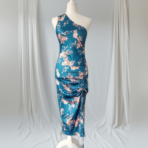 SHEIN Blue Asymmetrical Ruched One Shoulder Cocktail Dress - Picture 1 of 4